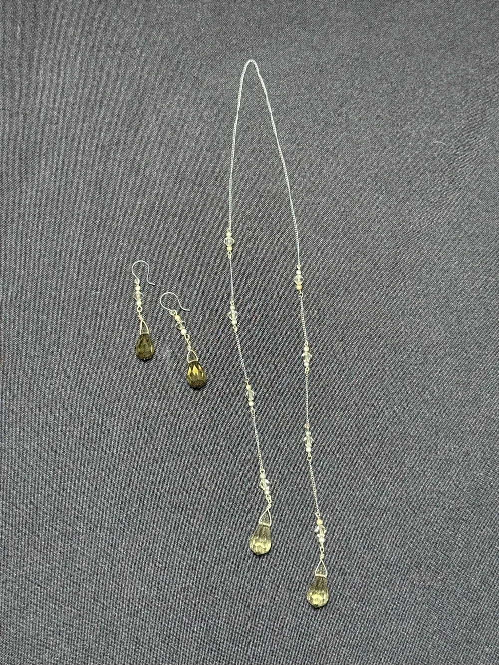 Boutique Earthy Crystal Multi Way Wrap Lariat Necklace & Earring Set